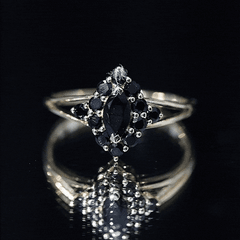 Certified Black Onyx Cluster Cocktail Ring with Split Shank