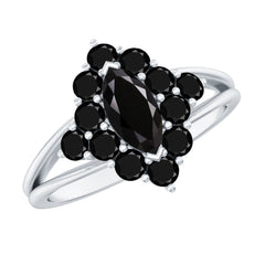 Certified Black Onyx Cluster Cocktail Ring with Split Shank