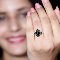 Certified Black Onyx Cluster Cocktail Ring with Split Shank