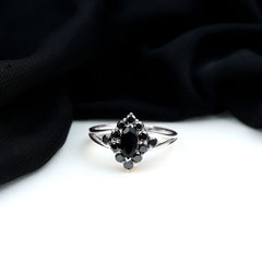 Certified Black Onyx Cluster Cocktail Ring with Split Shank