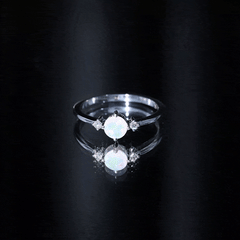 Natural Ethiopian Rainbow Opal Promise Ring with Diamond