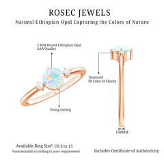 Natural Ethiopian Rainbow Opal Promise Ring with Diamond