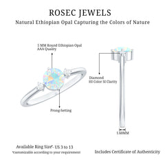 Natural Ethiopian Rainbow Opal Promise Ring with Diamond