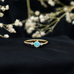 Natural Ethiopian Rainbow Opal Promise Ring with Diamond