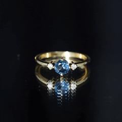 5mm Round London Blue Topaz Minimal Promise Ring with Diamond