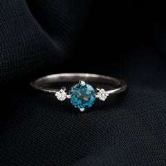 5mm Round London Blue Topaz Minimal Promise Ring with Diamond