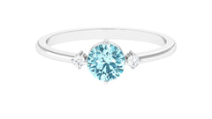 Round Aquamarine Solitaire Promise Ring with Diamond
