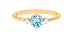 Round Aquamarine Solitaire Promise Ring with Diamond