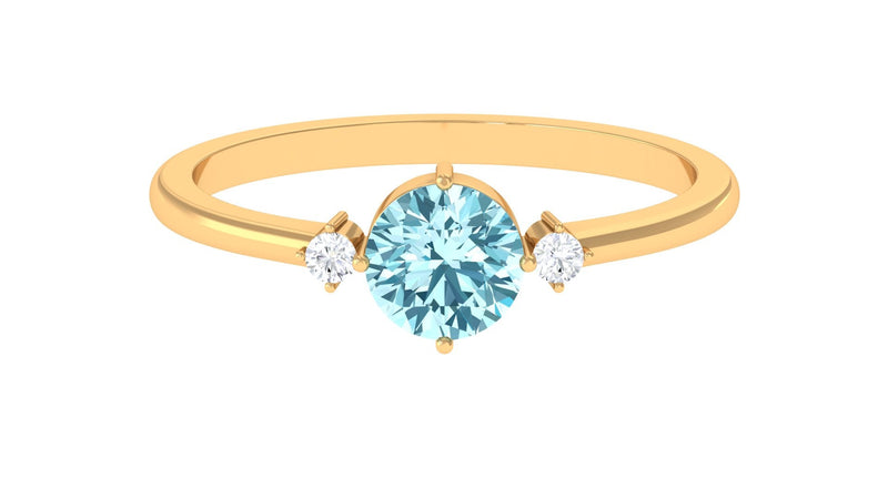 Round Aquamarine Solitaire Promise Ring with Diamond