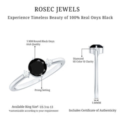 5mm Round Black Onyx Minimal Promise Ring with Diamond