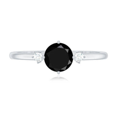 5mm Round Black Onyx Minimal Promise Ring with Diamond