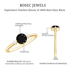 5mm Round Black Onyx Minimal Promise Ring with Diamond