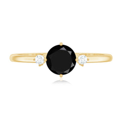 5mm Round Black Onyx Minimal Promise Ring with Diamond