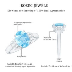 Oval Cut Aquamarine Engagement Ring with Moissanite Collar