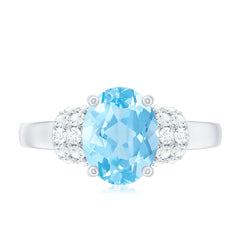 Oval Cut Aquamarine Engagement Ring with Moissanite Collar