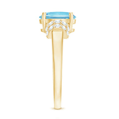 Oval Cut Aquamarine Engagement Ring with Moissanite Collar