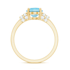 Oval Cut Aquamarine Engagement Ring with Moissanite Collar