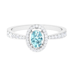 1 CT Aquamarine Engagement Ring with Diamond Halo