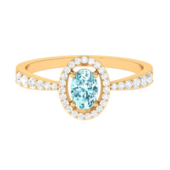 1 CT Aquamarine Engagement Ring with Diamond Halo