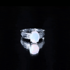 Genuine 8X10 mm Ethiopian Opal Oblong Engagement Ring with Diamond