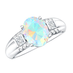 Genuine 8X10 mm Ethiopian Opal Oblong Engagement Ring with Diamond