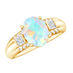 Genuine 8X10 mm Ethiopian Opal Oblong Engagement Ring with Diamond