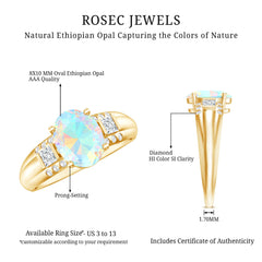 Genuine 8X10 mm Ethiopian Opal Oblong Engagement Ring with Diamond