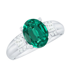 Certified 8X10 mm Oval Lab Grown Emerald Diamond Statement Engagement Ring