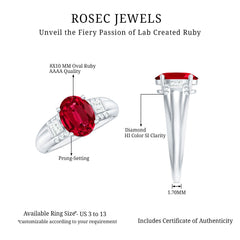 Oval Lab Grown Ruby Statement Engagement Ring with Diamond