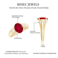 Oval Lab Grown Ruby Statement Engagement Ring with Diamond