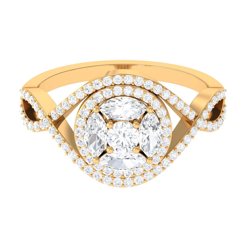 Criss Cross Zircon Cluster Engagement Ring