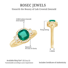 Cushion Cut 8 mm Lab Grown Emerald Diamond Statement Engagement Ring