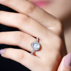 Zircon Teardrop Halo Engagement Ring
