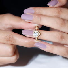 Zircon Teardrop Halo Engagement Ring