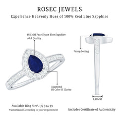 1 CT Teardrop Blue Sapphire Engagement Ring with Diamond Halo