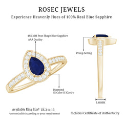 1 CT Teardrop Blue Sapphire Engagement Ring with Diamond Halo