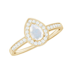 1.25 CT Classic Moonstone and Diamond Halo Engagement Ring