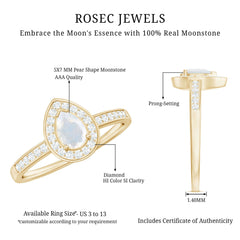 1.25 CT Classic Moonstone and Diamond Halo Engagement Ring