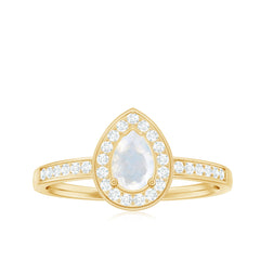 1.25 CT Classic Moonstone and Diamond Halo Engagement Ring