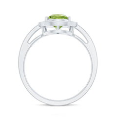 Natural 1 Carat Peridot Teardrop Engagement Ring with Diamond Halo