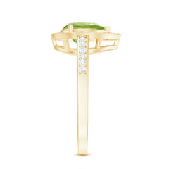 Natural 1 Carat Peridot Teardrop Engagement Ring with Diamond Halo