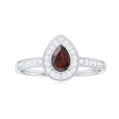 Classic Garnet Pear Shaped Engagement Ring with Diamond Halo