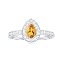 Natural 5X7mm Pear Shape Citrine Engagement Ring with Diamond Halo