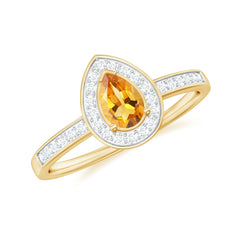 Natural 5X7mm Pear Shape Citrine Engagement Ring with Diamond Halo