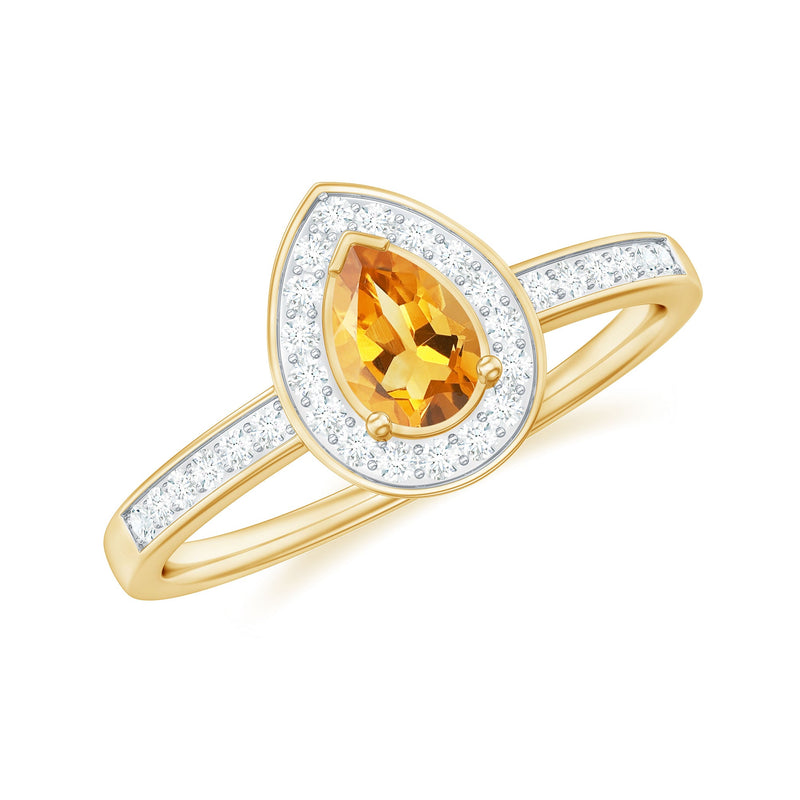 Natural 5X7mm Pear Shape Citrine Engagement Ring with Diamond Halo