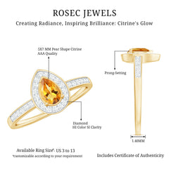 Natural 5X7mm Pear Shape Citrine Engagement Ring with Diamond Halo