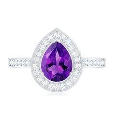 Classic Amethyst Teardrop Engagement Ring with Diamond Accent