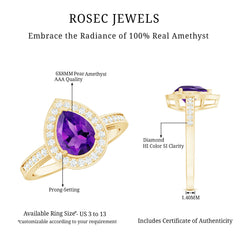 Classic Amethyst Teardrop Engagement Ring with Diamond Accent