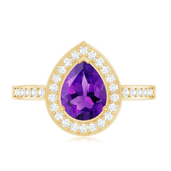 Classic Amethyst Teardrop Engagement Ring with Diamond Accent