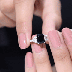 Certified 6X8MM Emerald Cut Black Onyx Engagement Ring with Diamonds